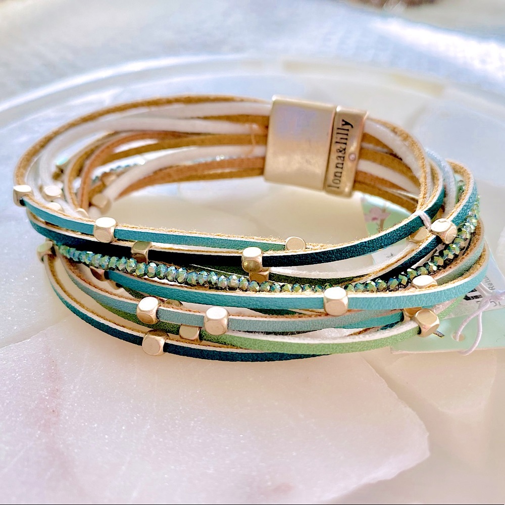 Lonna and Lilly Gold-tone Bead and Faux Leather Multi-Row Magnetic Bracelet